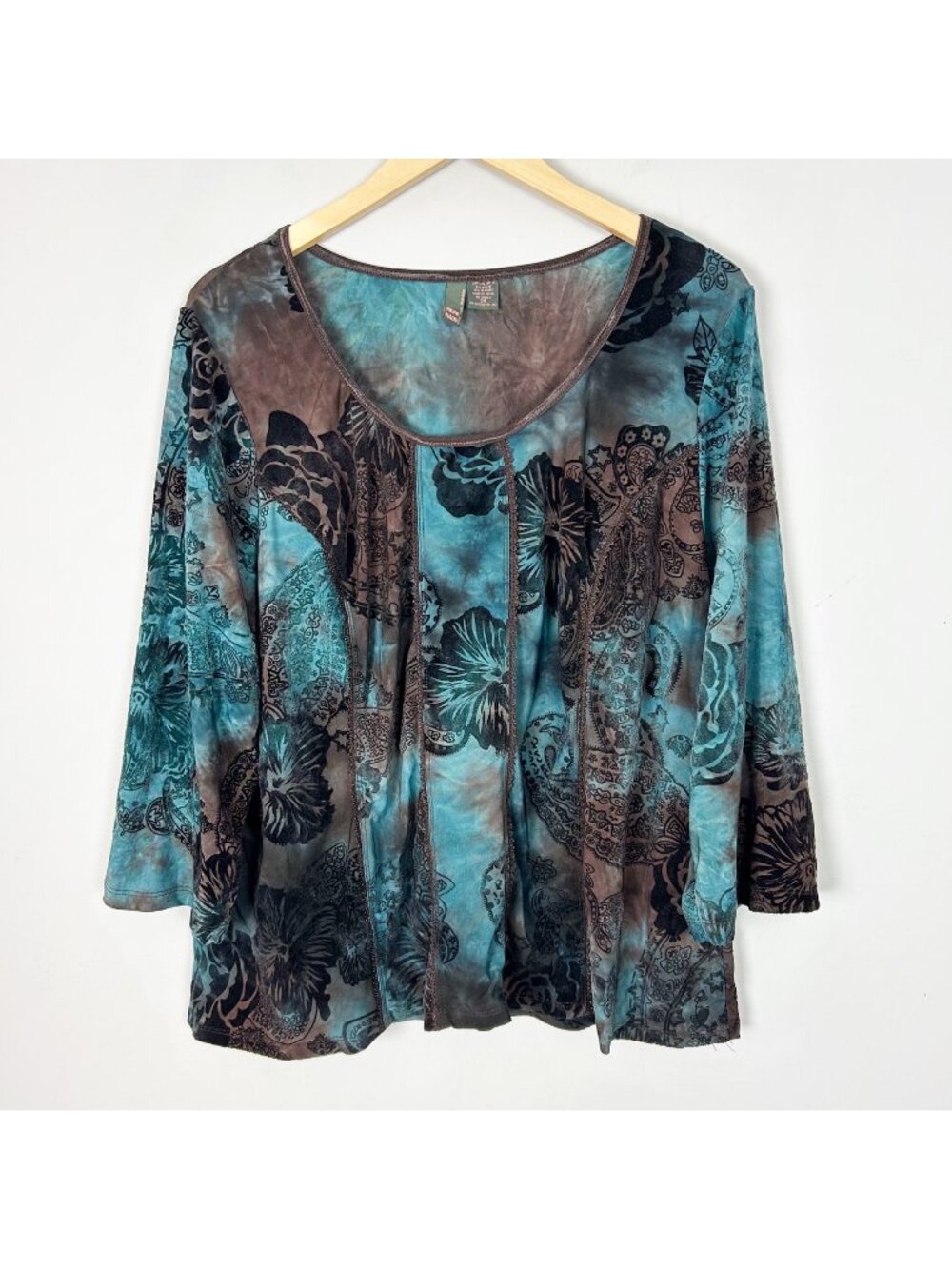 Y2K Velvet Burnout Fall Floral Dark Forest Fairy Boho Top Size 3X Women's